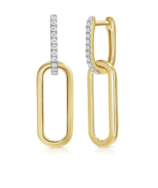 women's earrings geometric shapes -14k Yellow Diamond Paperclip earrings