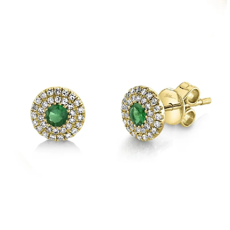 women's earrings dangle -14K Yellow Gold Diamond + Green Garnet Earrings