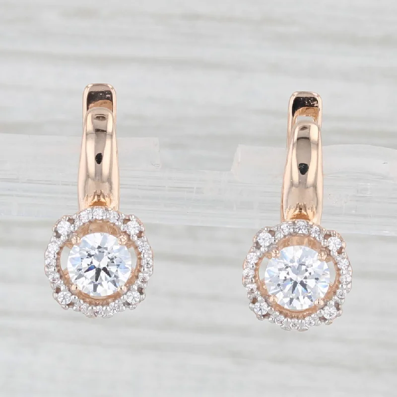 women's earrings clip on -0.76ctw Swarovski Cubic Zirconia Halo Drop Earrings 14k Yellow Gold