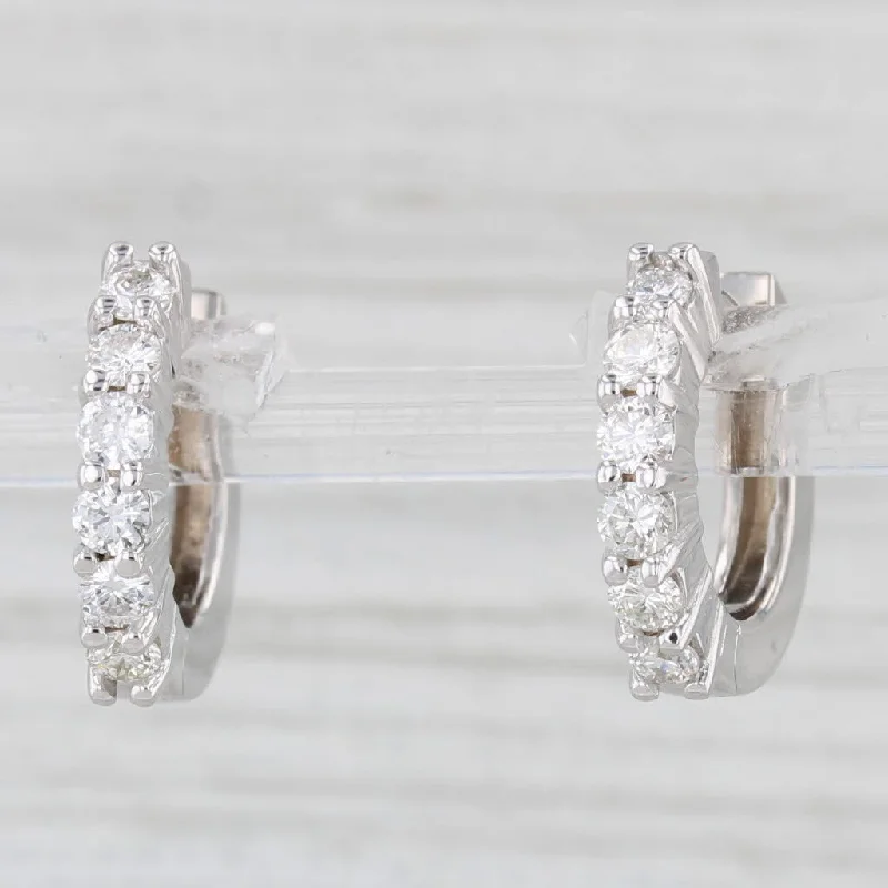 women's earrings small hoop -1ctw Diamond Hoop Huggie Earrings 18k White Gold Hinged Hoops