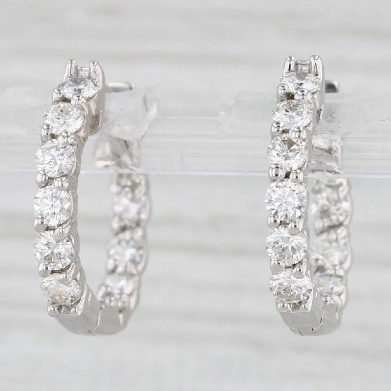 women's earrings trendy styles -1.50ctw Inside Out Diamond Hoop Earrings 14k White Gold Hinged Round Hoops