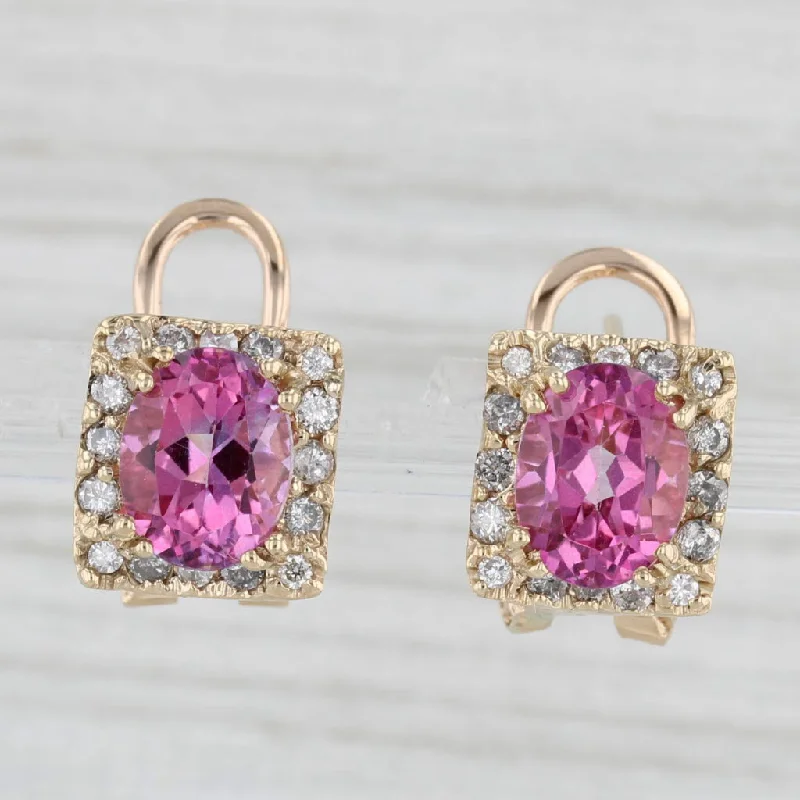 women's earrings drop -5.16ctw Pink Mystic Topaz Diamond Halo Solitaire Drop Earrings 14k Yellow Gold