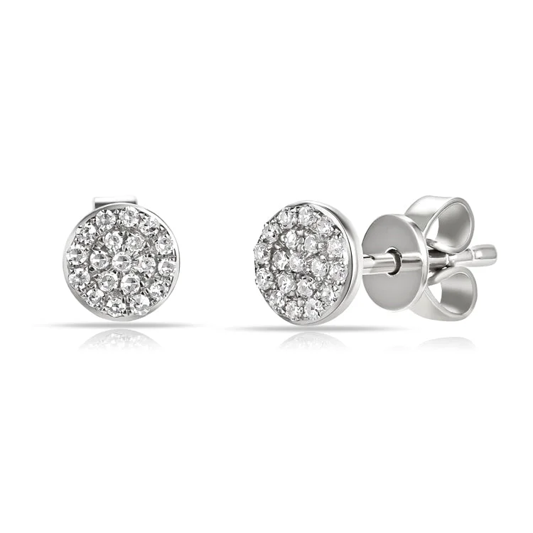 women's earrings for girlfriend -14K White Gold Diamond Disc Stud Earrings