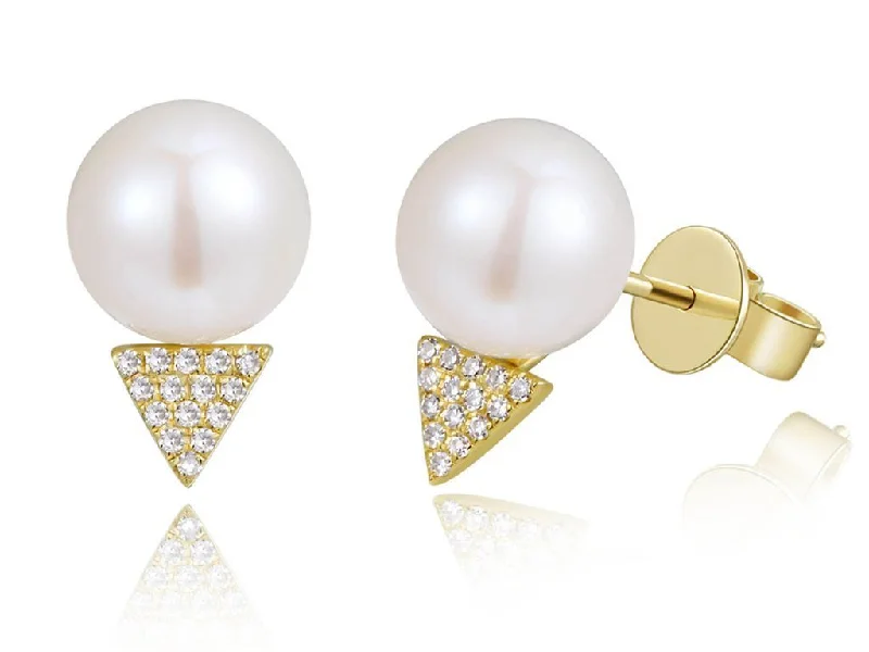 women's earrings floral pattern -14K Yellow Gold Diamond + Pearl Earrings