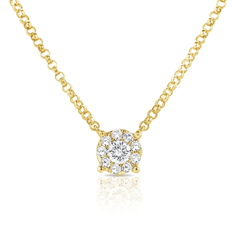 women's necklace chic and stylish -Diamond Halo Solitaire Pendant Necklace in 14K Gold