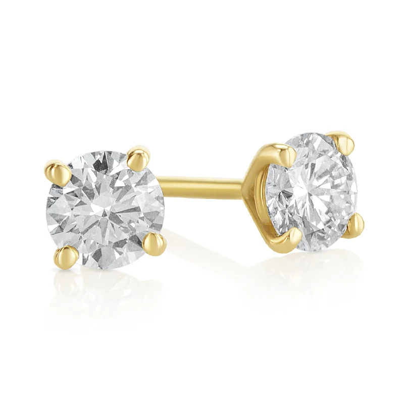 women's earrings layered style -0.54 Carat Round Lab Grown Diamond Ear Studs set in 14K Yellow Gold (4 Prong Setting)