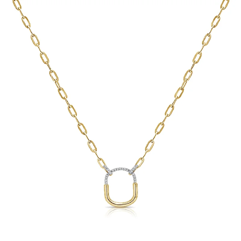 women's necklace dainty gold -Modern Paperclip Pendant Necklace with 0.09 Carat Diamonds