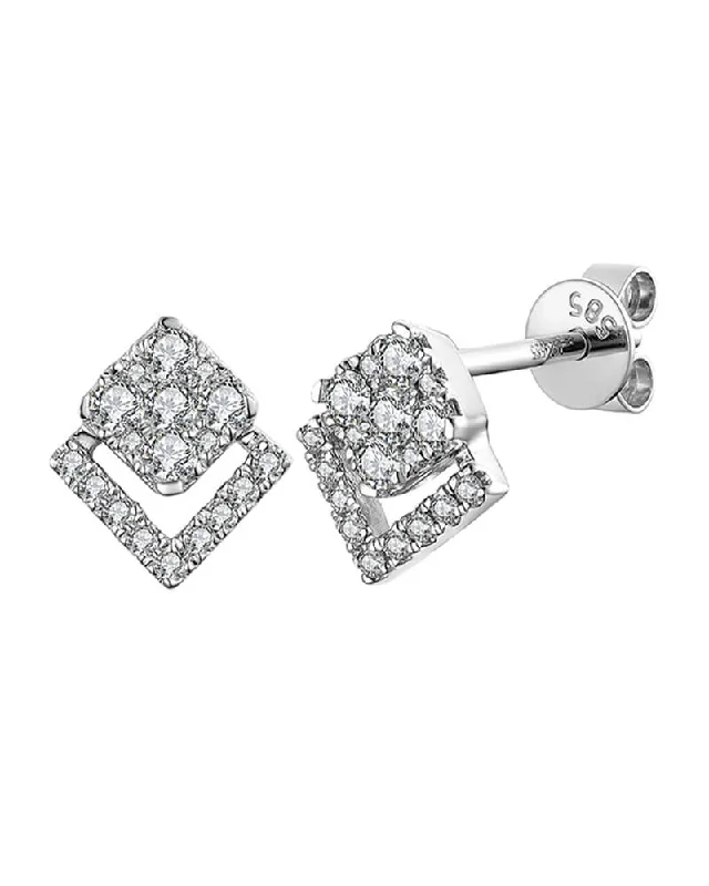 women's earrings oval shape -14kw Gold Square Diamond Stud Earrings