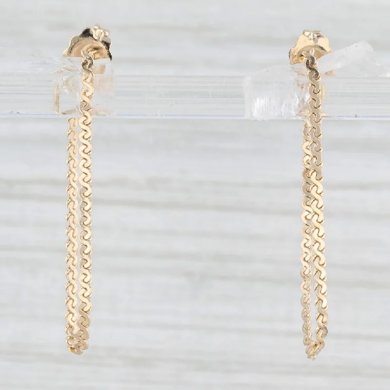 women's earrings adjustable length -Woven Chain Dangle Earrings 14k Yellow Gold