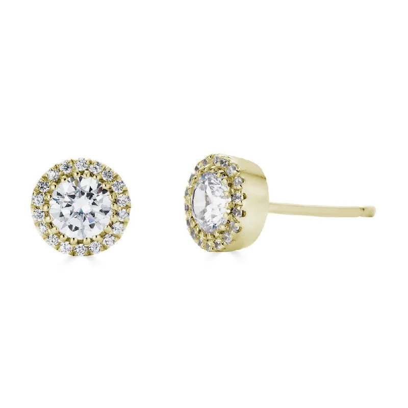 women's earrings best seller -14K Yellow Gold Diamond Halo Solitaire Stud Earrings