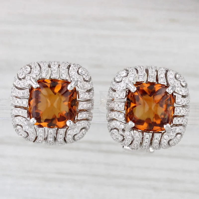 women's earrings elegant touch -New Spark 8.24ctw Citrine Diamond Earrings 18k White Gold Omega Back Drops