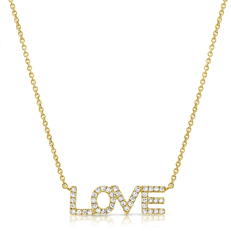 women's necklace with letter pendant -14K Love Necklace with Dazzling Diamonds