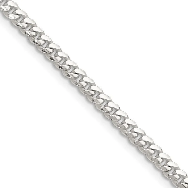 women's necklace for girlfriend -Sterling Silver Polished 3.4mm Domed Curb Chain Necklace