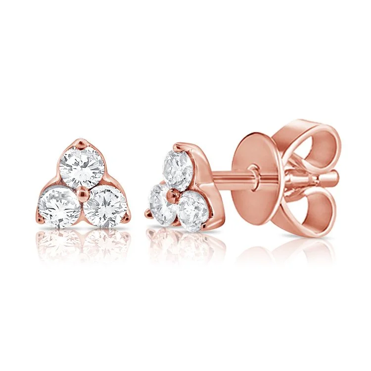 women's earrings modern fashion -14K Rose Gold Diamond Trio Stud Earrings