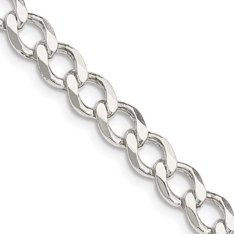 women's necklace with vintage charm -Sterling Silver 6.4mm Semi-solid Flat Curb Chain Necklace