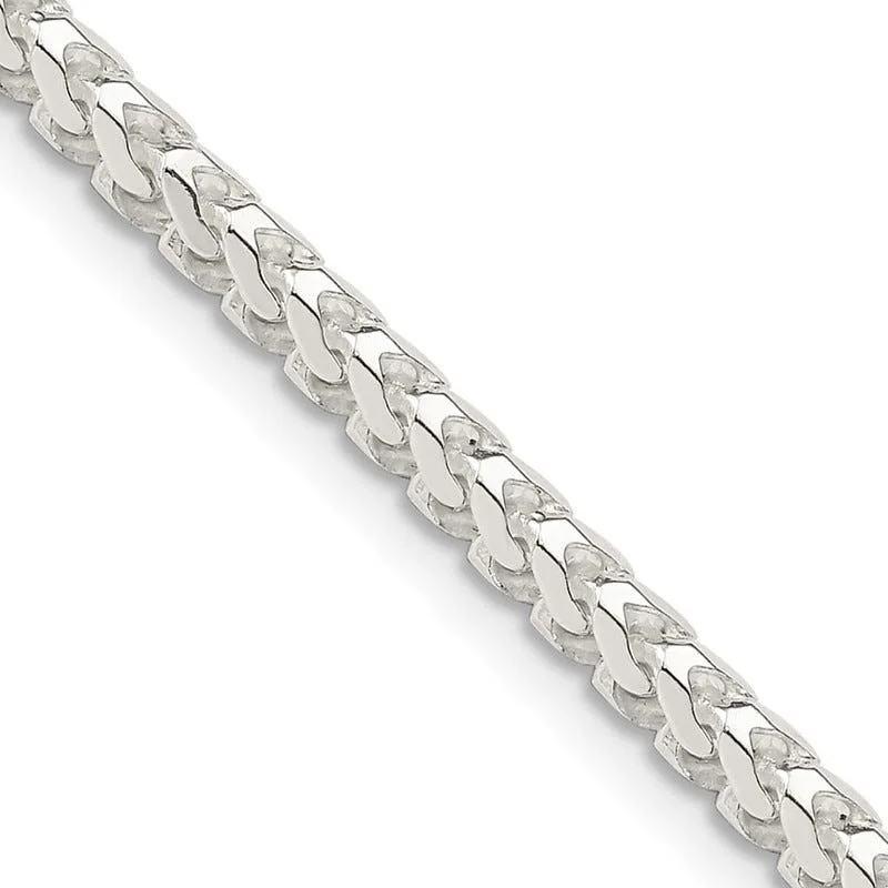 women's necklace eternity loop -Sterling Silver 3.4mm D/C Square Franco Chain Necklace