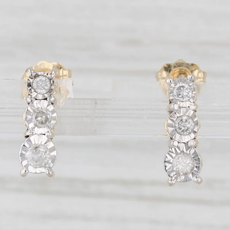 women's earrings for mother -0.22ctw Diamond 3-Stone Journey Earrings 10k Yellow Gold Small Drops