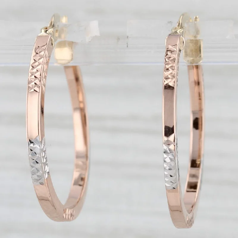 women's earrings chandelier -Tri-Toned Hoop Earrings 14k Rose White Yellow Gold Snap Top Round Hoops