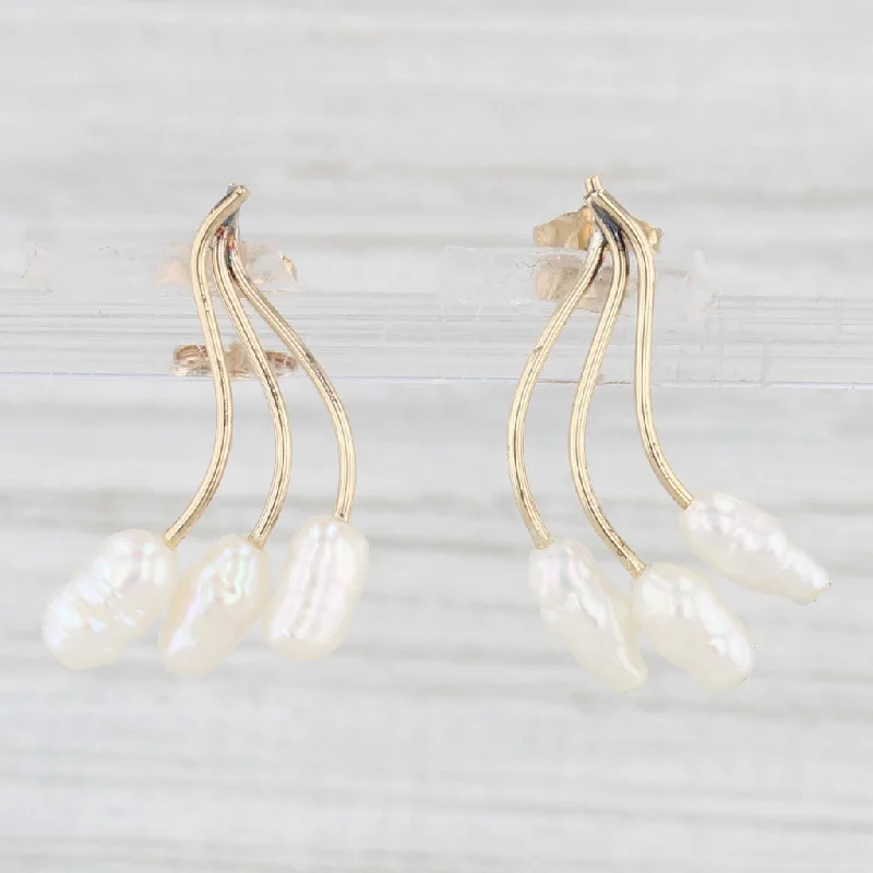 women's earrings for daughter -Cultured Pearl Spray Earrings 14k Yellow Gold Drops