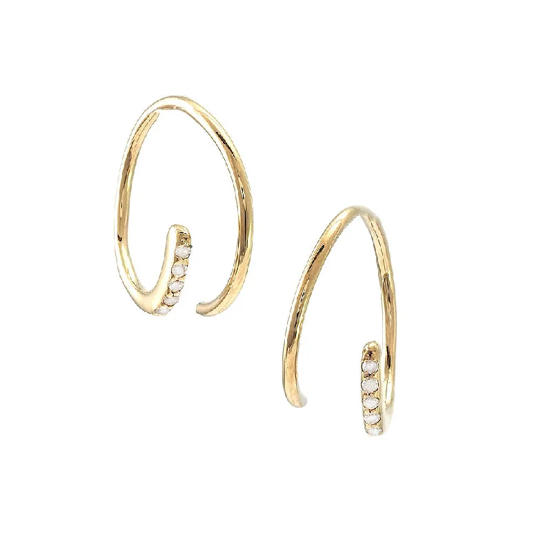 women's earrings lightweight -14K Yellow Gold Diamond Threader Hoop Earrings