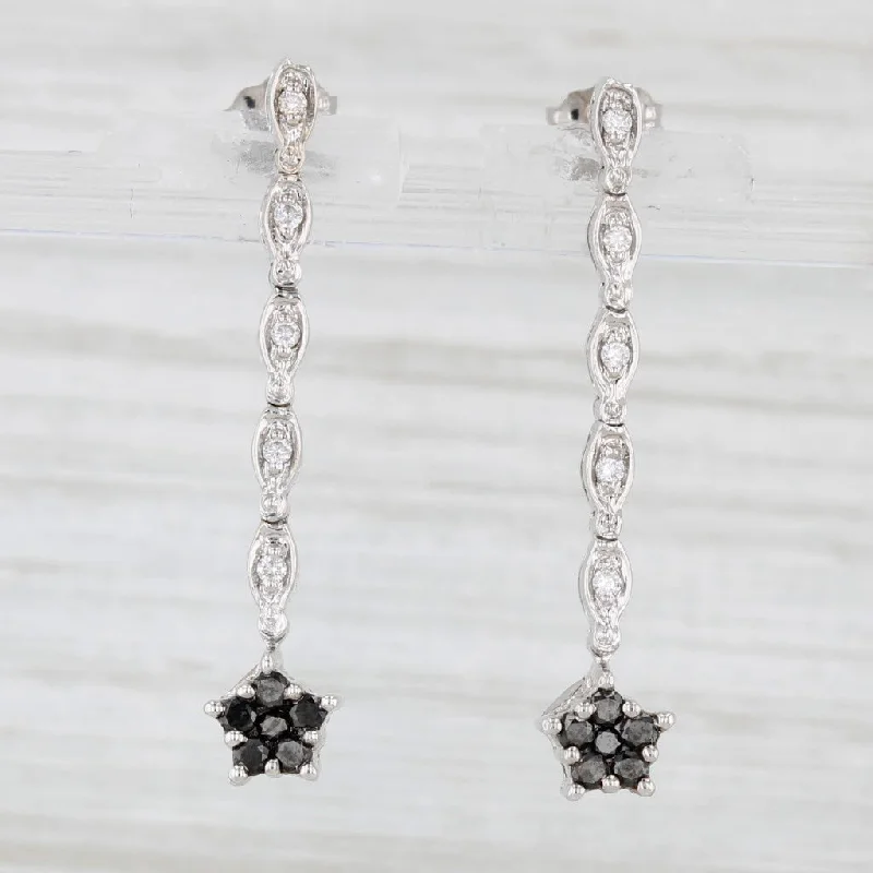 women's earrings simple hoop -0.35ctw Black White Diamond Flower Drop Earrings 14k White Gold