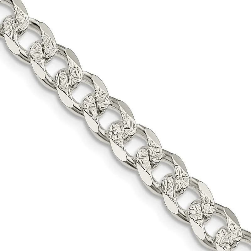 women's necklace with cubic zirconia -Sterling Silver 7mm Pav‚ Curb Chain Necklace