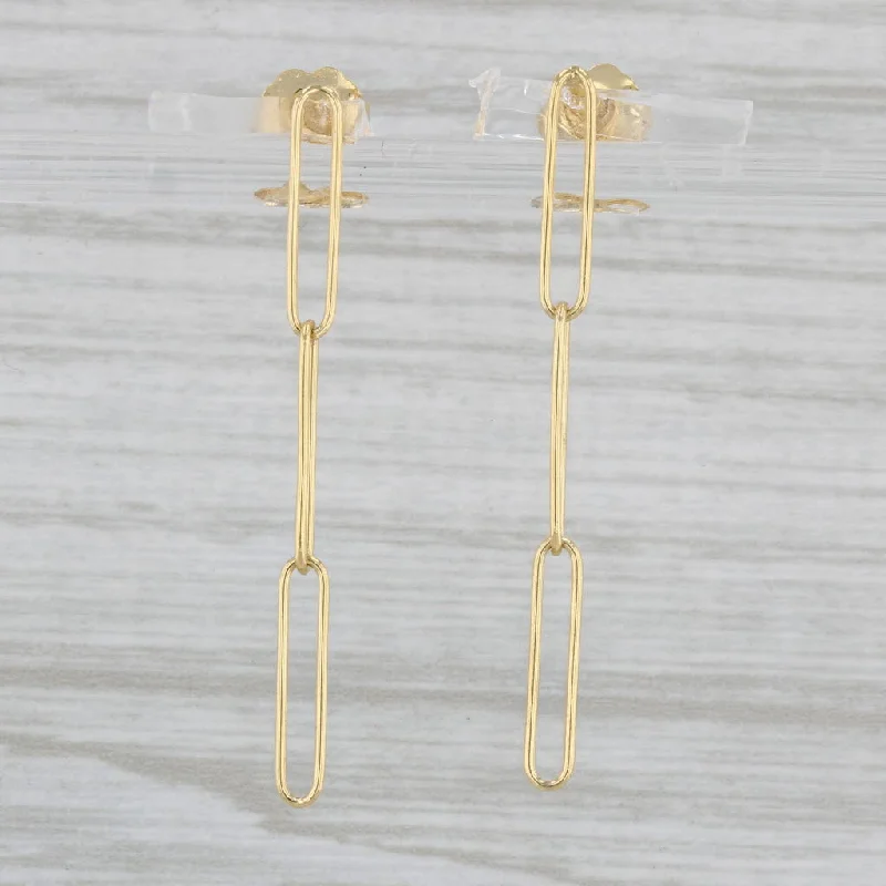 women's earrings with birthstone -New Paperclip Dangle Earrings 14k Yellow Gold Pierced Drops