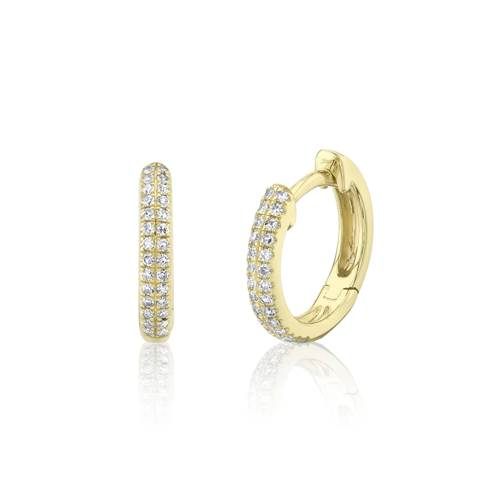 women's earrings for sensitive ears -14K Yellow Gold Diamond Double Row Huggie Earrings