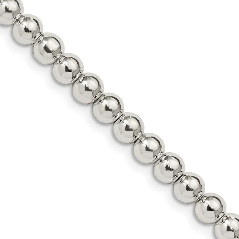 women's necklace simple chain -Sterling Silver 5mm Beads on Box Chain Necklace