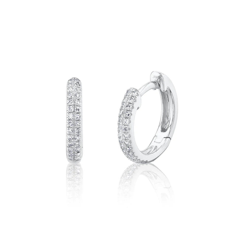 women's earrings bold and stylish -14K White Gold Diamond Huggie Earrings