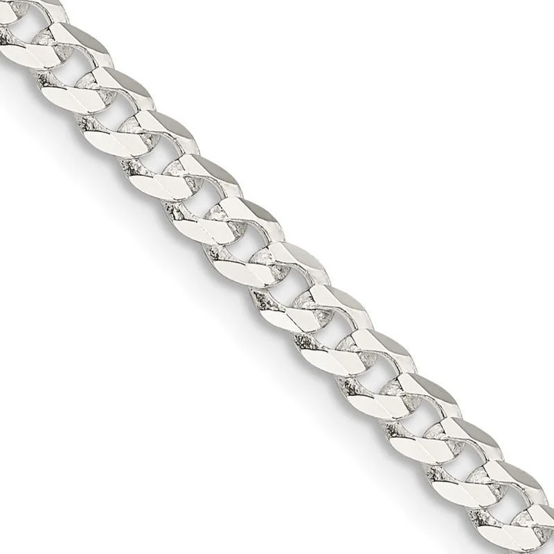 women's necklace elegant design -Sterling Silver 3.8mm Flat Curb Chain Necklace