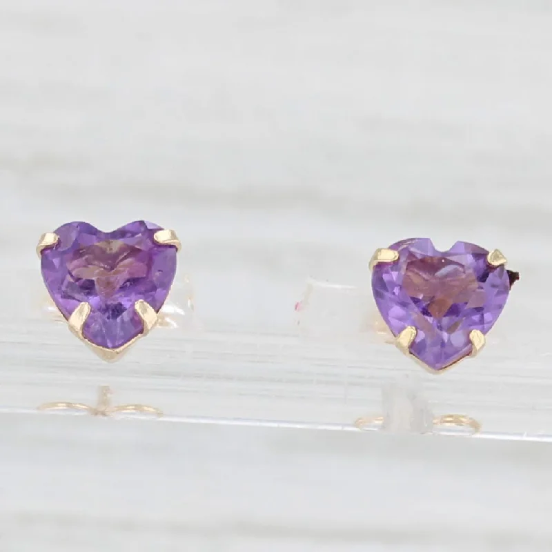 women's earrings heart shape -1.12ctw Amethyst Heart Stud Earrings 14k Yellow Gold