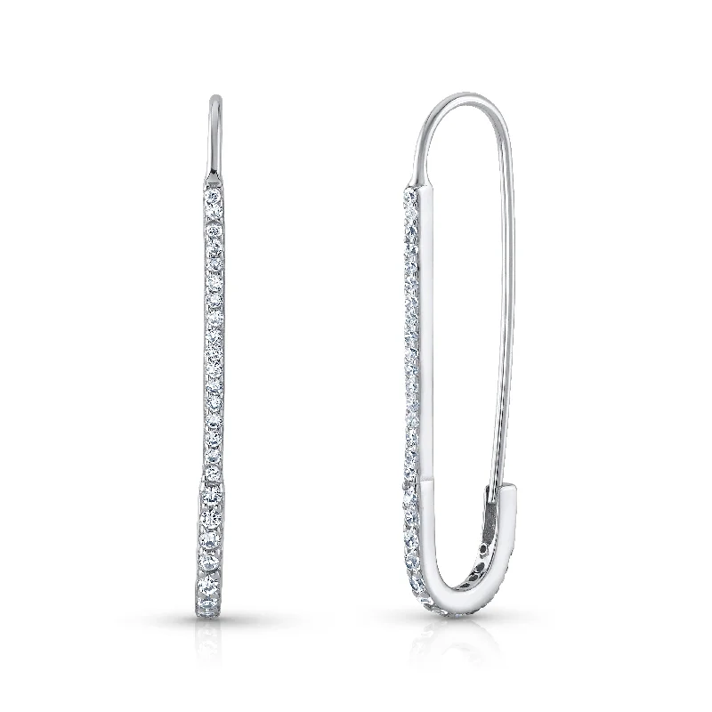 women's earrings princess cut -LONG CZ PAPERCLIP EARRINGS, SILVER