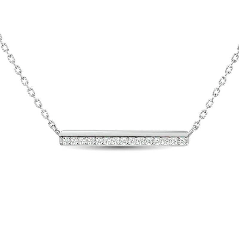 women's necklace bar pendant -Diamond Round Cut Bar Fashion Necklace 1/6 ct tw in 10K White Gold