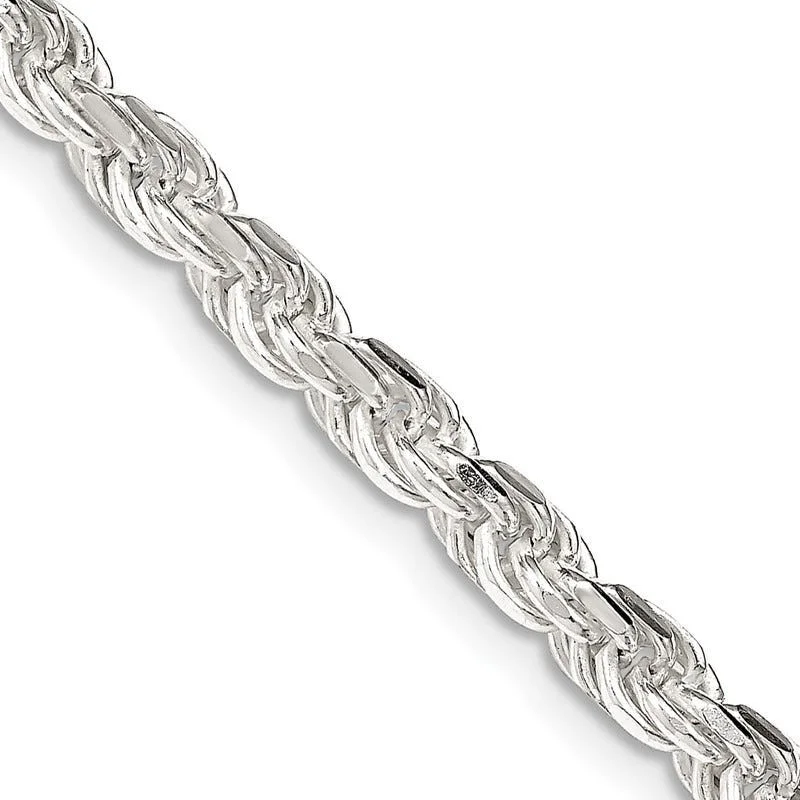 women's necklace elegant design -Sterling Silver 4.25mm Diamond-cut Rope Chain Necklace