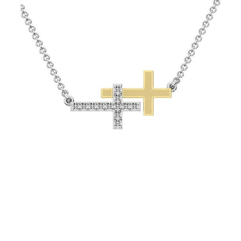 women's necklace with letter pendant -10K Two Tone Gold 1/6 Ct.Tw. Diamond Duel Cross Necklace