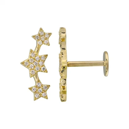 women's earrings rose gold -14K Yellow Gold Stars Diamond Flat Back Earrings