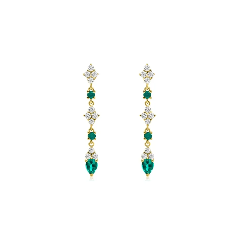 women's earrings pearl -14K YELLOW DIAMOND & EMERALD DANGLE EARRINGS