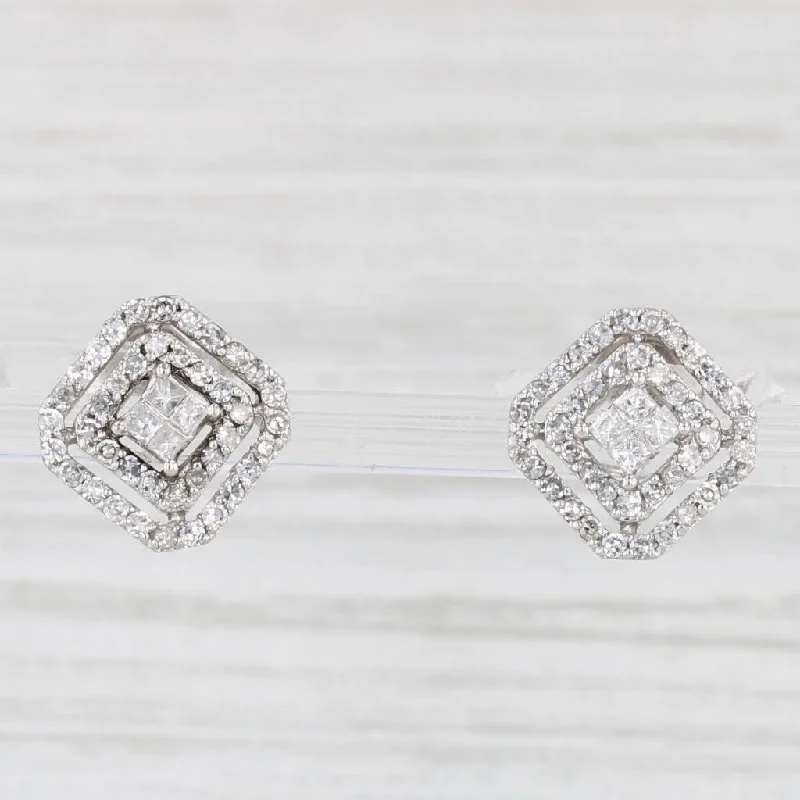 women's earrings high fashion -0.68ctw Diamond Halo Stud Earrings 14k White Gold