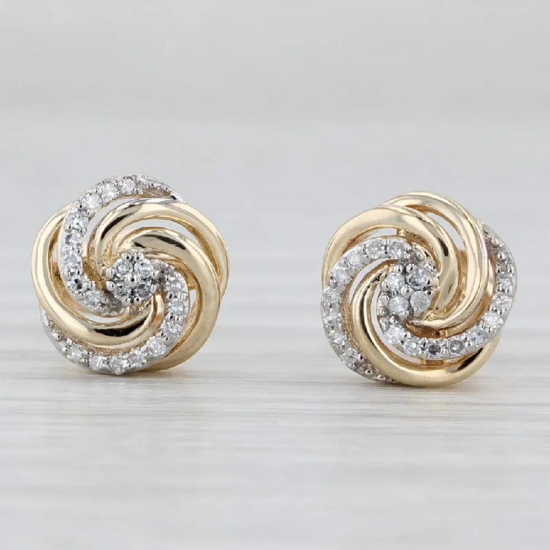 women's earrings trendy styles -Diamond Knot Swirl Stud Earrings 10k Yellow Gold