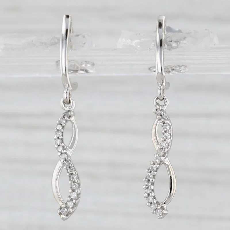 women's earrings boho style -Diamond Infinity Charm Dangle Earrings 10k White Gold Pierced Drops