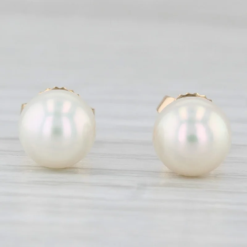 women's earrings huggie hoop -Mikimoto Cultured Pearl Stud Earrings 18k Yellow Gold Solitaire Studs