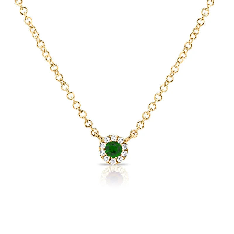 women's necklace with lucky charm -Emerald & Diamond Necklace with 14K Gold Chain