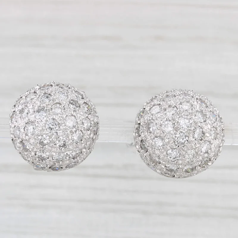 women's earrings for wife -4.80ctw Pave Diamond Cluster Dome Earrings 18k White Gold Stud Drops Omega Backs