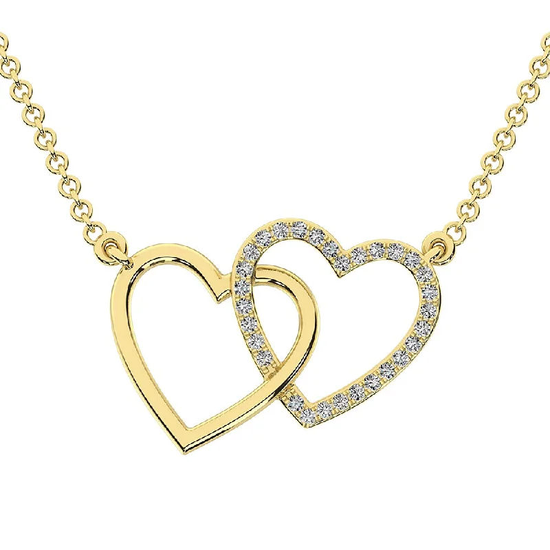 women's necklace with diamond halo -10K Yellow Gold 1/10 Ct.Tw. Diamond Interlinked Heart Necklace