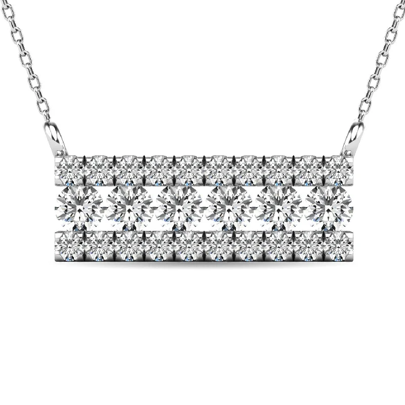 women's necklace with multiple charms -Diamond 1/4 ct tw Bar Necklace in 14K White Gold