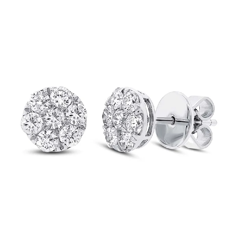 women's earrings silver -18K White Gold Diamond Cluster Stud Earrings