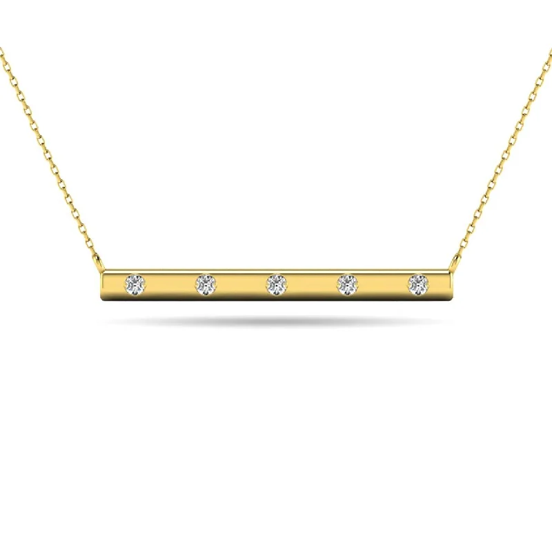 women's necklace with gemstones -Diamond 1/20 ct tw Bar Necklace in 10K Yellow Gold