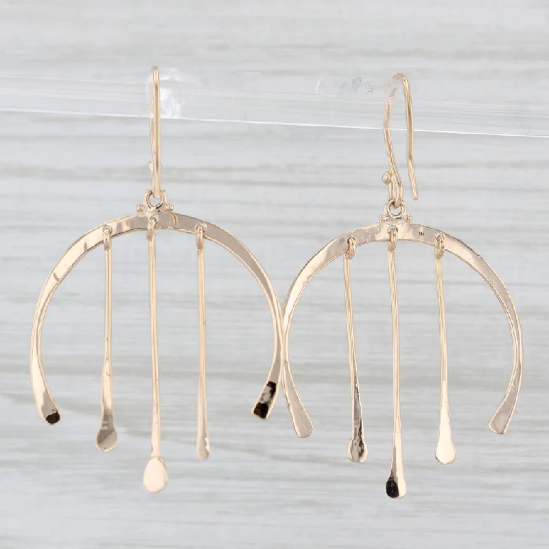 women's earrings cubic zirconia -Crescent Fringe Dangle Earrings 14k Yellow Gold Hook Posts