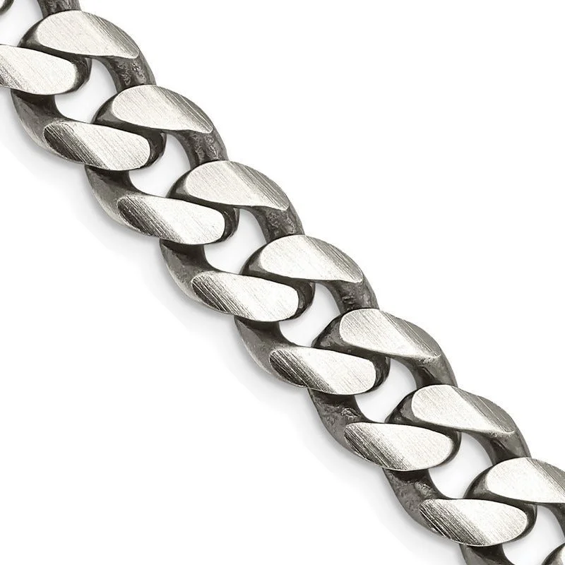 women's necklace chain link -Sterling Silver Antiqued 9mm Curb Chain Necklace